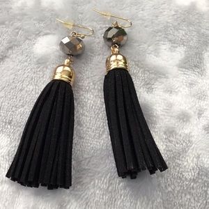 New Black Suede Tassel Earrings